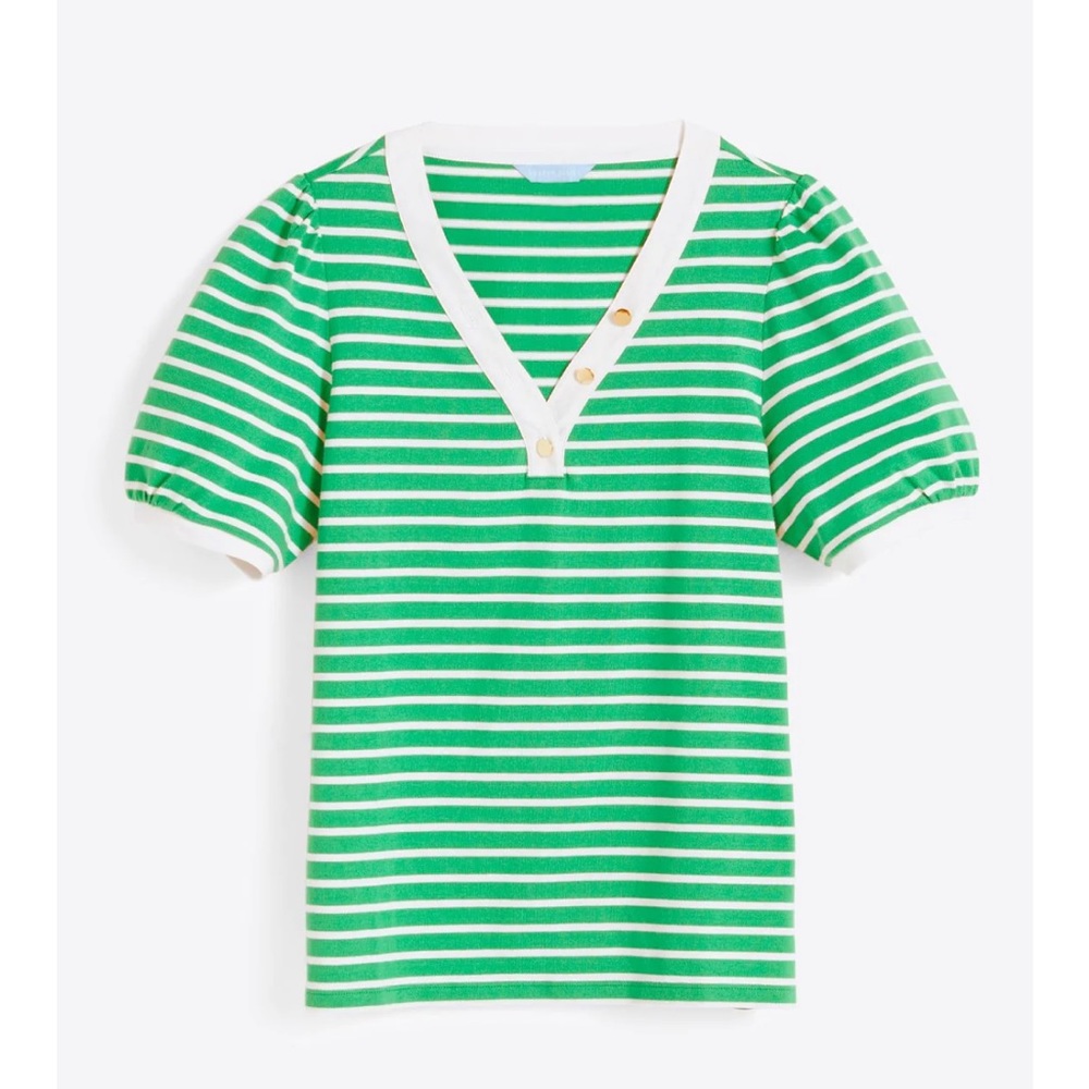 NWT Draper James Women’s Puff Sleeve T-Shirt in Green Nautical
Stripe Si…